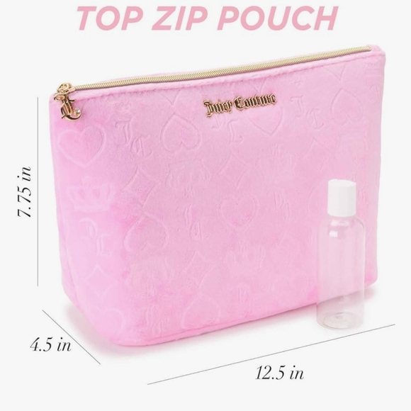 Juicy Couture Pink Soft Velour Heart Toiletry Bag Includes Juicy Couture Bottle - Picture 3 of 11